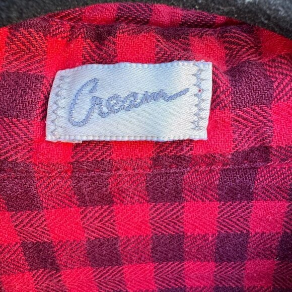 Cream Vintage Womens Red Buffalo Plaid Button Flannel Grunge Long Sleeve Shirt - Picture 6 of 10